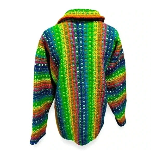 Unisex Ecuadorian 100% Wool Rainbow Cable Knit Full Zip Sweater - Picture 4 of 11